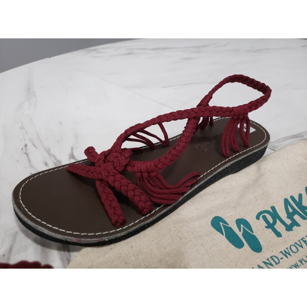NEW SIZE 8 PLAKA Palm Leaf Flat Woven‎ Sandals Purple Strappy BOHO Surfer Beach